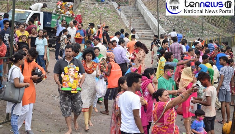 Lord Ganesh statues immersion at Yamuna Ghat at New Delhi