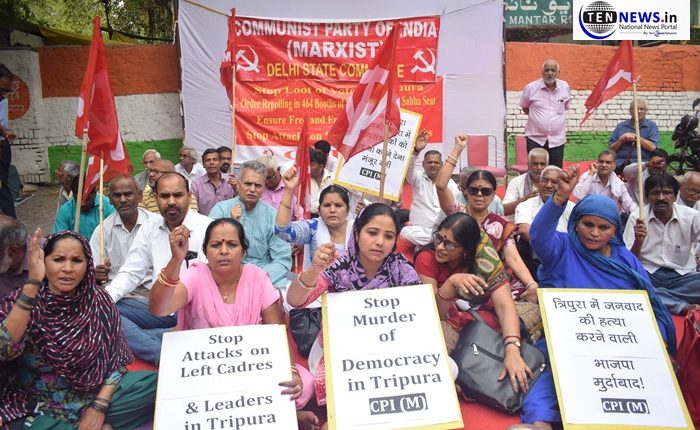 CPI(M) stage protest in Delhi, Demands repolling in 464 booths of Tripura West LS Constituency