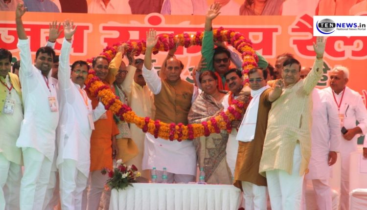 विजय संकल्प रैली में गृहमंत्री राजनाथ सिंह ने गौतमबुद्धनगर प्रत्याशी डॉ महेश शर्मा के लिए मांगे वोट
