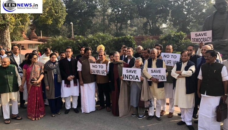 Congress MPs wearing black armbands in parliament to express solidarity with anti-CAA protesters
