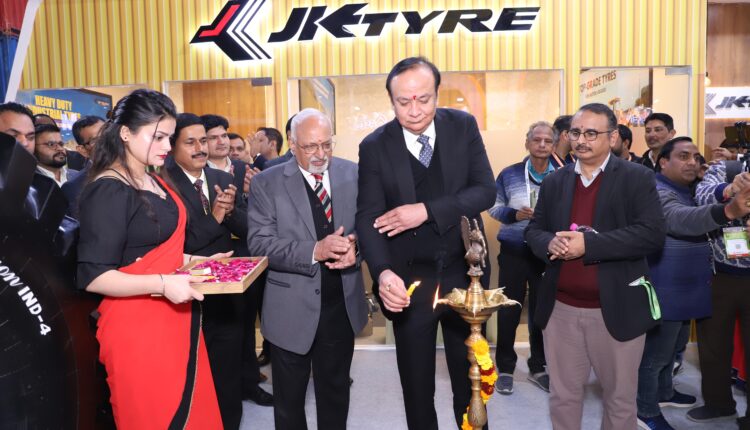 L-R-Mr. VK Misra, Technical Director, JK Tyre, Mr. Anuj Kathuria, President (India) JK Tyre, Mr. Srinivasu Allaphan, Director Sales & Marketing, JK Tyre at Bauma Conexpo-min