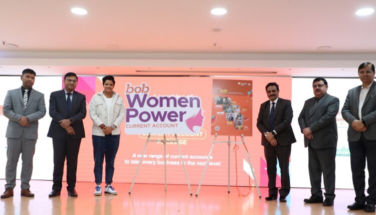 Debadatta Chand, MD & CEO, Bank of Baroda (3rd from left) and Shafali Verma (4th from left), along with other senior Bank executives launching a new range of bob Current Accounts